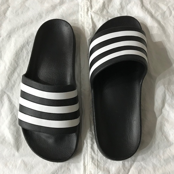 Adidas 3 Stripes Adilette Shower Slides Unisex Size 7 Black White - Picture 1 of 5